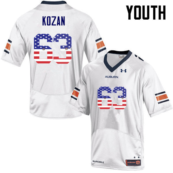 Youth #63 Alex Kozan Auburn Tigers USA Flag Fashion College Football Jerseys-White - Click Image to Close